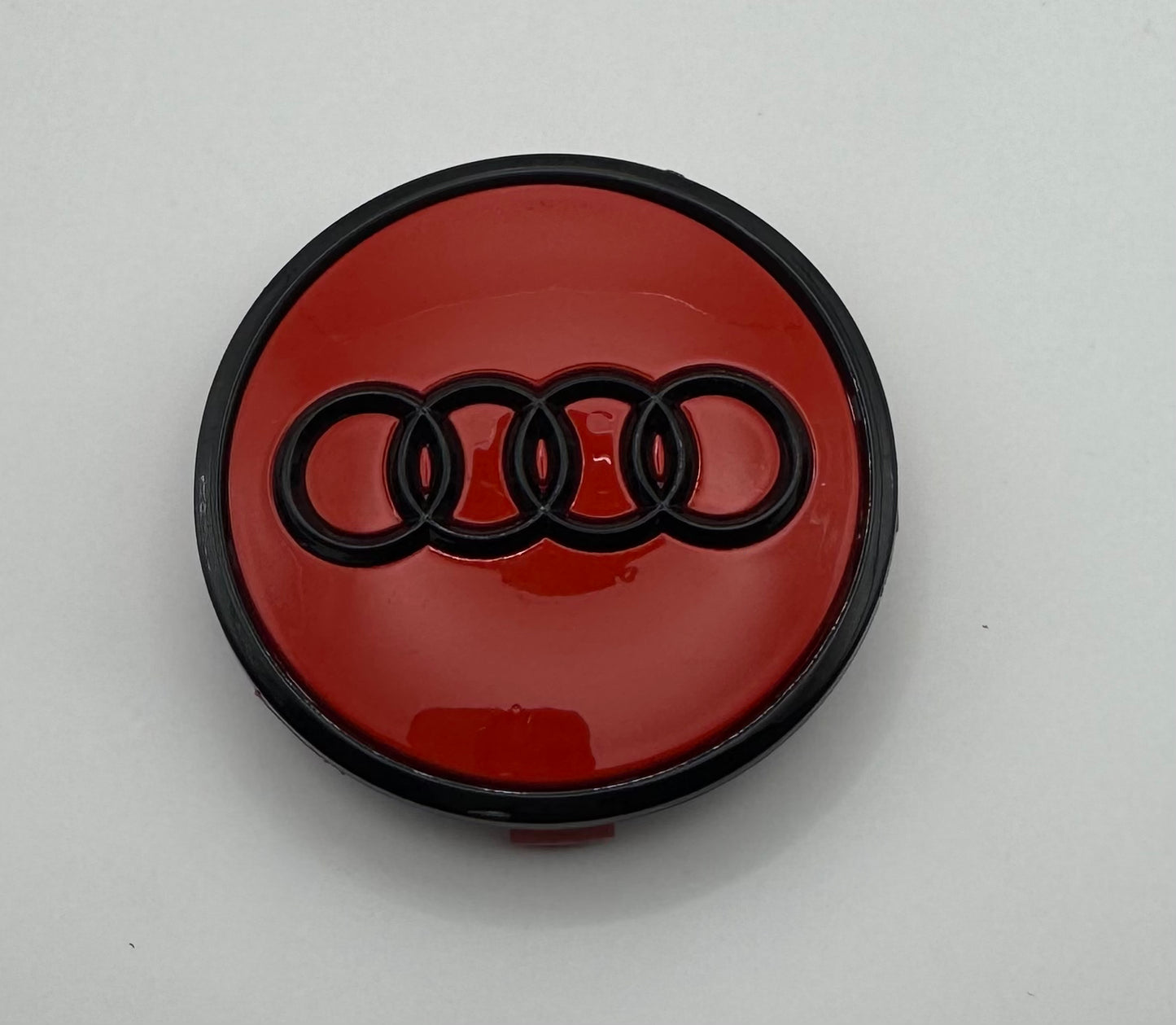AUDI RED BLACK ALLOY WHEEL CENTRE CAPS (#AMEAU23REDBLACK)