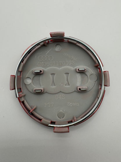 AUDI RED BLACK ALLOY WHEEL CENTRE CAPS (#AMEAU23REDBLACK)
