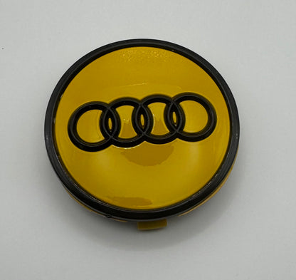 AUDI YELLOW BLACK ALLOY WHEEL CENTRE CAPS (#AMEAU19YELLOWBLACK)