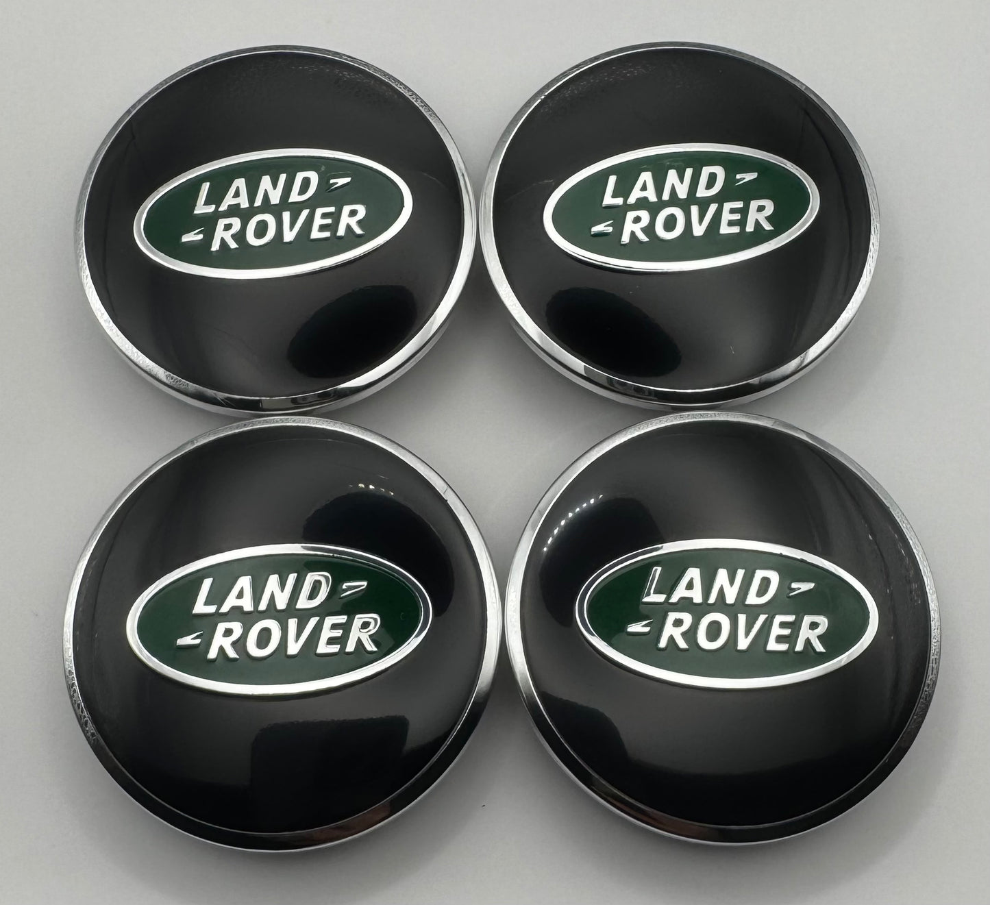 LAND ROVER BLACK GREEN ALLOY WHEEL CENTRE CAPS 62MM