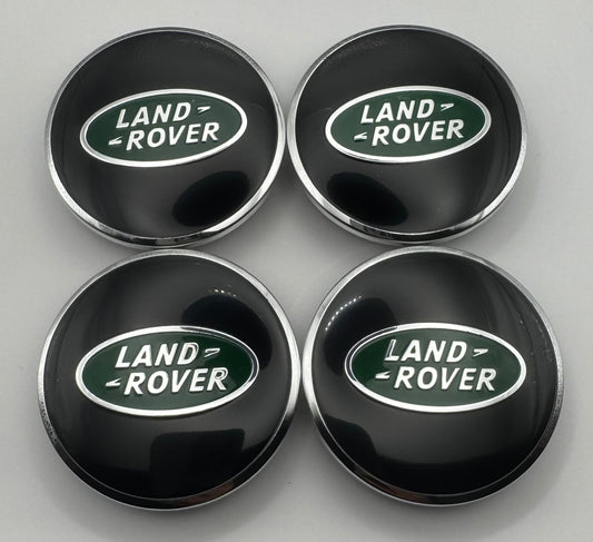 LAND ROVER BLACK GREEN ALLOY WHEEL CENTRE CAPS 62MM