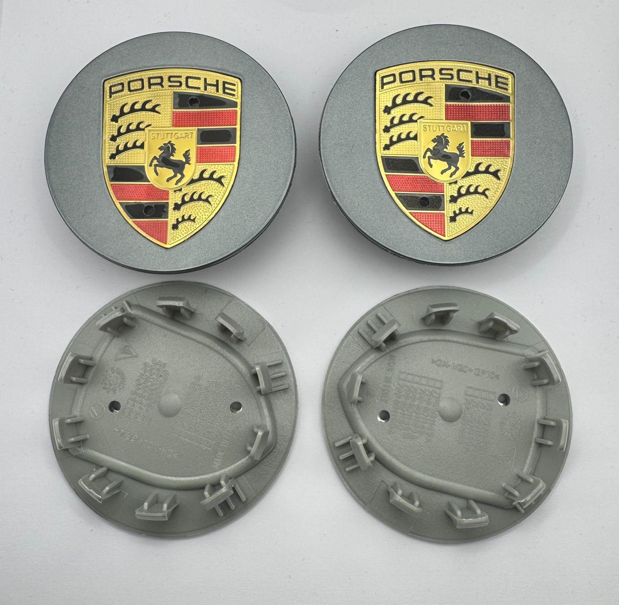 SET OF 4 PORSCHE Grey ALLOY WHEEL CENTRE CAPS 76MM Fit 911, Cayman, Bo ...