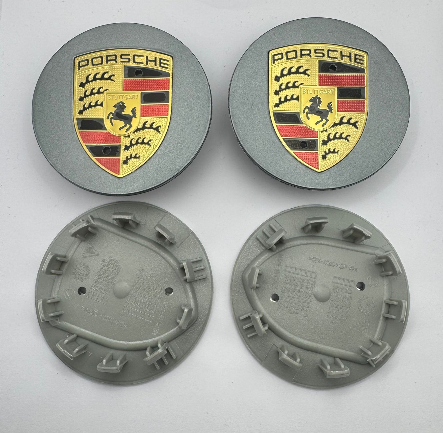 SET OF 4 PORSCHE Grey ALLOY WHEEL CENTRE CAPS 76MM Fit 911, Cayman, Boxster