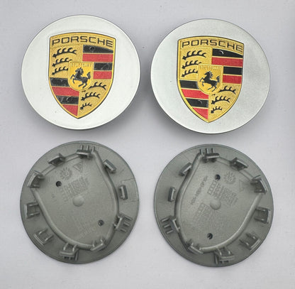 SET OF 4 PORSCHE Silver ALLOY WHEEL CENTRE CAPS 76MM Fit 911, Cayman, Boxster