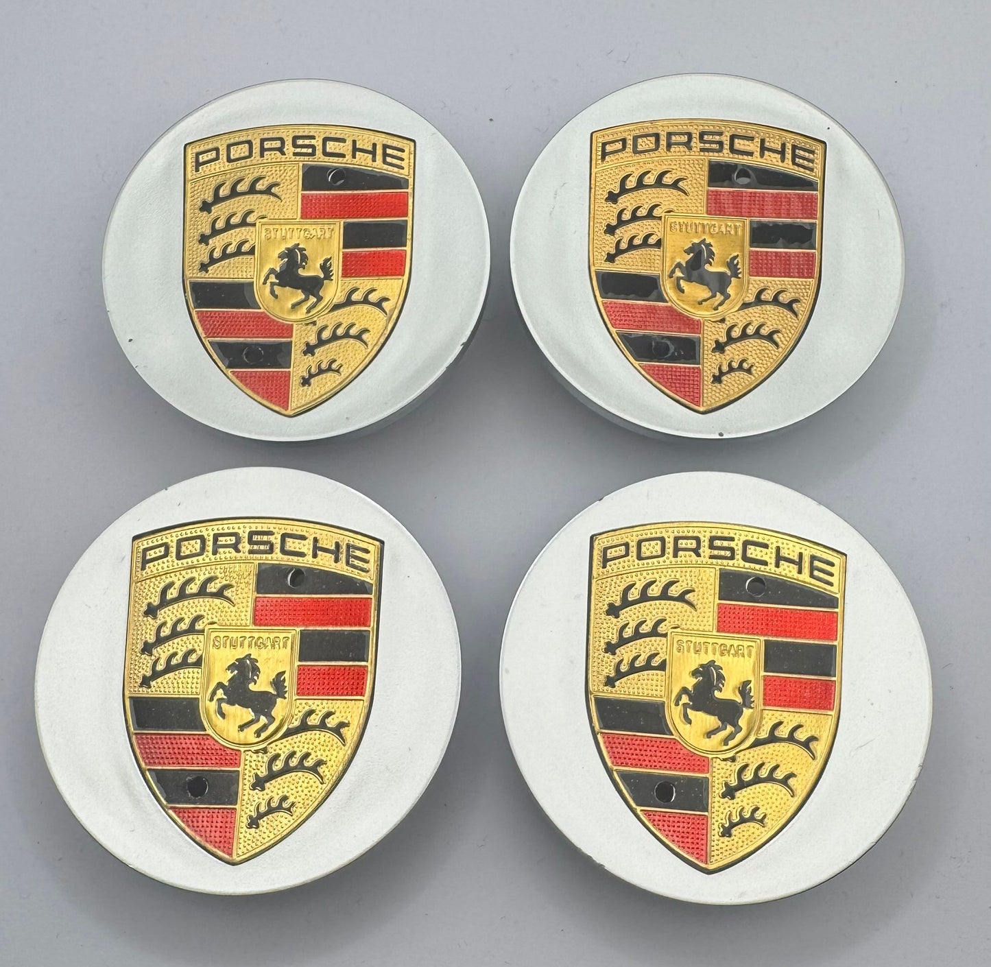 SET OF 4 PORSCHE Silver ALLOY WHEEL CENTRE CAPS 65MM Fit 911, Cayman, Boxster