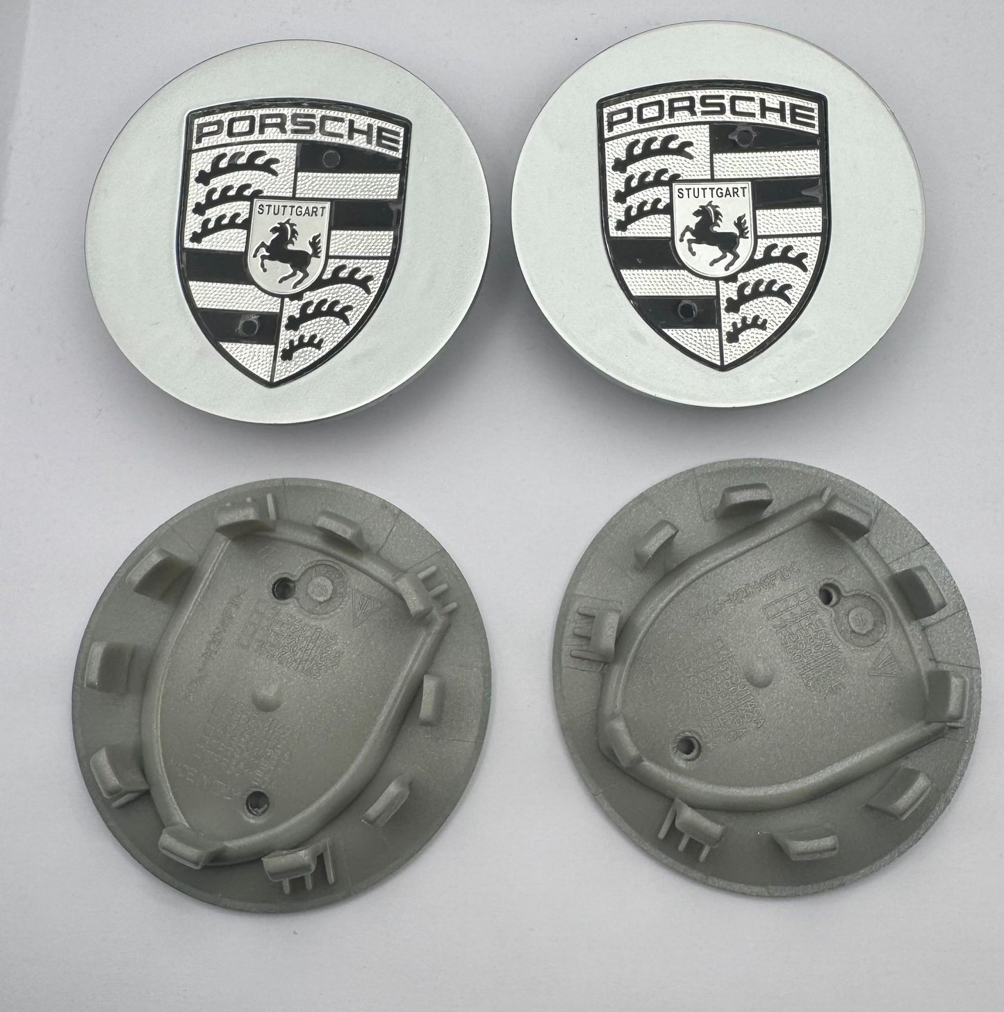SET OF 4 PORSCHE Silver Black ALLOY WHEEL CENTRE CAPS 76MM Fit 911, Cayman, Boxster
