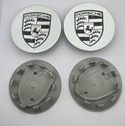 SET OF 4 PORSCHE Silver Black ALLOY WHEEL CENTRE CAPS 76MM Fit 911, Cayman, Boxster