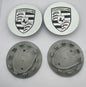 SET OF 4 PORSCHE Silver Black ALLOY WHEEL CENTRE CAPS 76MM Fit 911, Cayman, Boxster