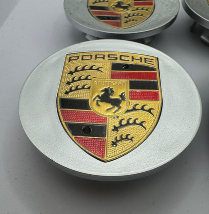 SET OF 4 PORSCHE Silver ALLOY WHEEL CENTRE CAPS 65MM Fit 911, Cayman, Boxster