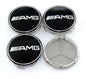 SET OF 4 MERCEDES Black AMG ALLOY WHEEL CENTRE CAPS 75MM Fit A CLASS, C CLASS, E CLASS, S CLASS, AMG