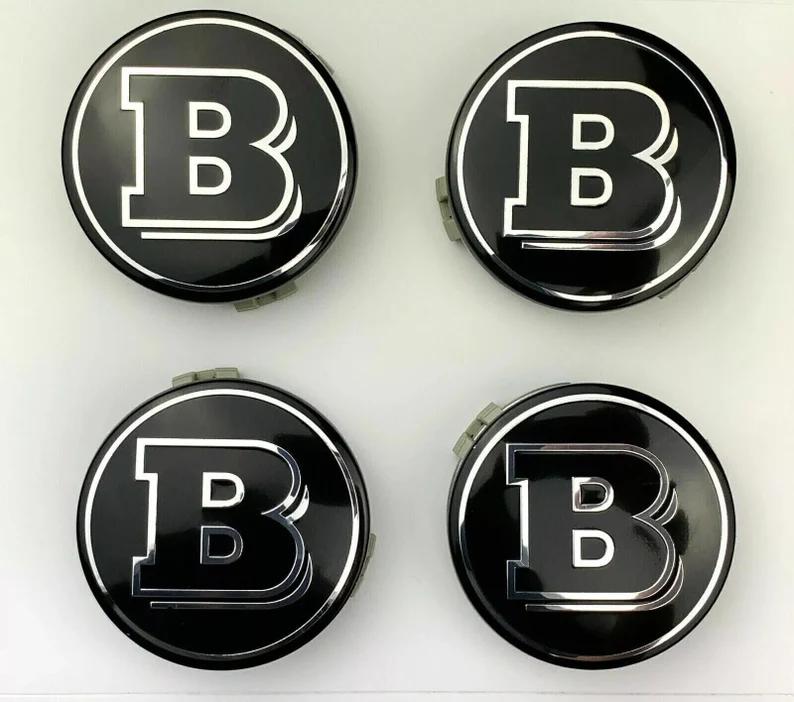 SET OF 4 MERCEDES Black Brabus ALLOY WHEEL CENTRE CAPS 75MM Fit A CLASS, C CLASS, E CLASS, S CLASS, AMG