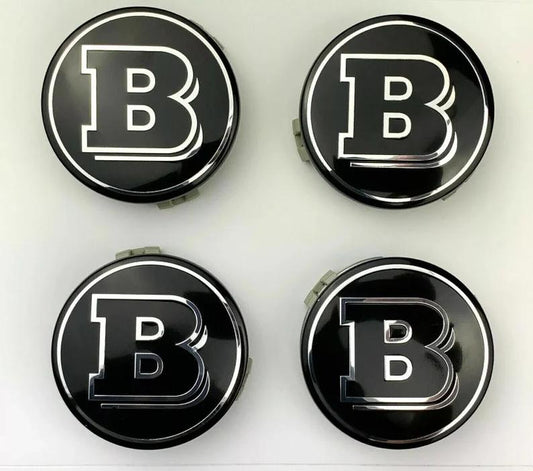 SET OF 4 MERCEDES Black Brabus ALLOY WHEEL CENTRE CAPS 75MM Fit A CLASS, C CLASS, E CLASS, S CLASS, AMG