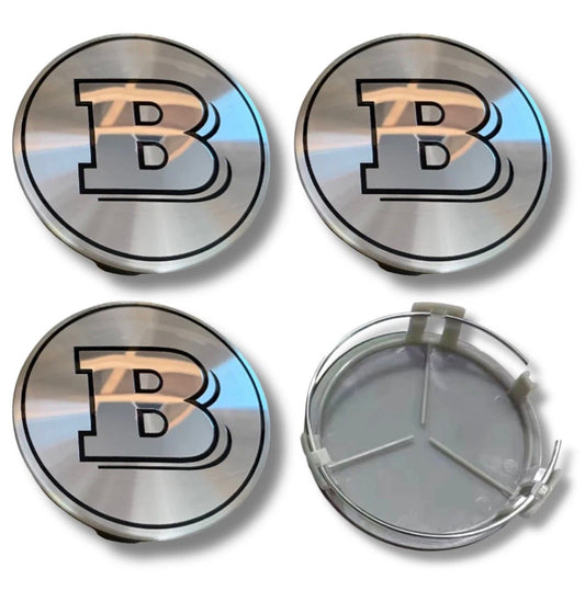 SET OF 4 MERCEDES Silver Brabus ALLOY WHEEL CENTRE CAPS 75MM Fit A CLASS, C CLASS, E CLASS, S CLASS, AMG