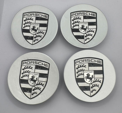 SET OF 4 PORSCHE Silver Black ALLOY WHEEL CENTRE CAPS 76MM Fit 911, Cayman, Boxster