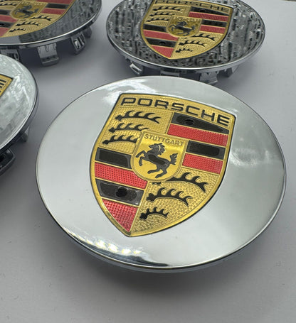 SET OF 4 PORSCHE Silver Gloss ALLOY WHEEL CENTRE CAPS 76MM Fit 911, Cayman, Boxster