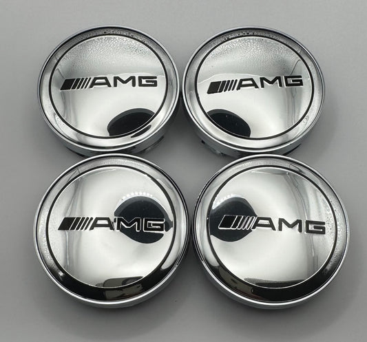 MERCEDES SILVER GLOSS AMG ALLOY WHEEL CENTRE CAPS 60MM (#AMEM18SILVERGLOSS)
