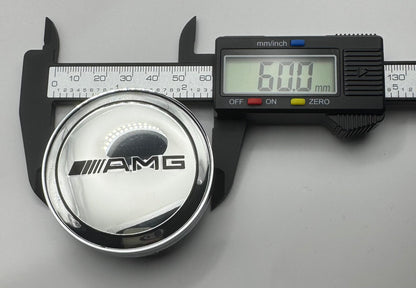 MERCEDES SILVER GLOSS AMG ALLOY WHEEL CENTRE CAPS 60MM (#AMEM18SILVERGLOSS)