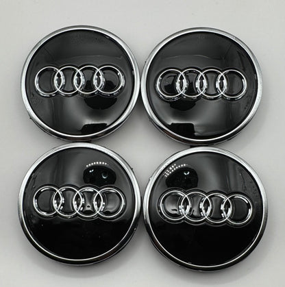 AUDI BLACK ALLOY WHEEL CENTRE CAPS WITH CHROME RING  61MM (4M0601170) Fit A3 A4 A5(#AMEAU18BLACK)