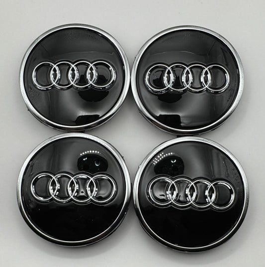 AUDI BLACK ALLOY WHEEL CENTRE CAPS WITH CHROME RING  61MM (4M0601170) Fit A3 A4 A5(#AMEAU18BLACK)