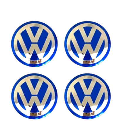 SET OF 4 Volkswagen VW BLUE ALLOY WHEEL CENTRE CAPS Emblem Stickers 60mm