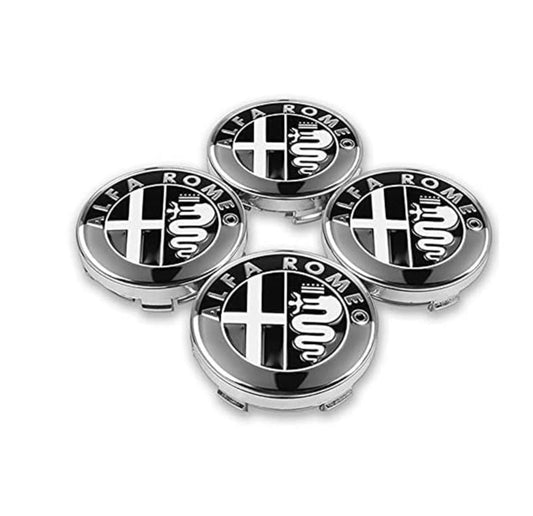 SET OF 4 Alfa Romeo Black ALLOY WHEEL CENTRE CAPS 60MM