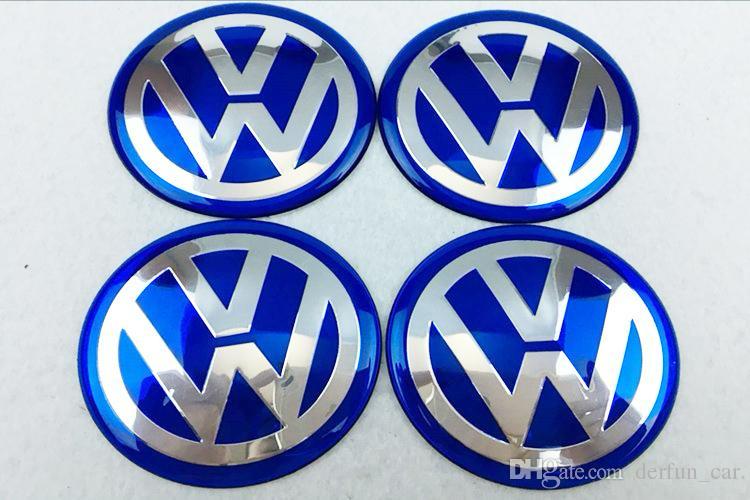 SET OF 4 Volkswagen VW BLUE ALLOY WHEEL CENTRE CAPS Emblem Stickers 60mm