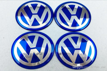 SET OF 4 Volkswagen VW BLUE ALLOY WHEEL CENTRE CAPS Emblem Stickers 60mm