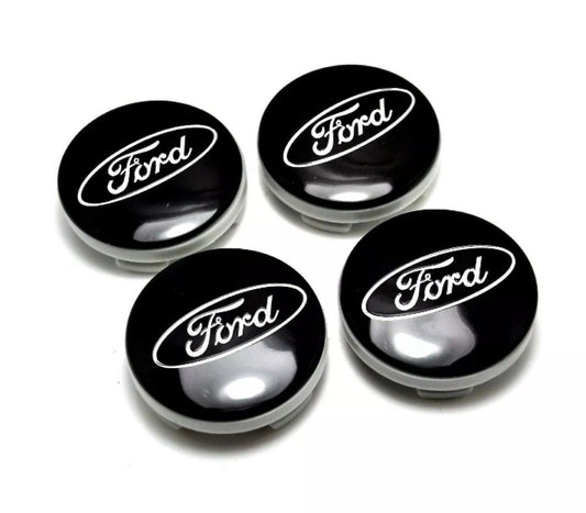 SET OF 4 FORD Black ALLOY WHEEL CENTRE CAPS 54mm