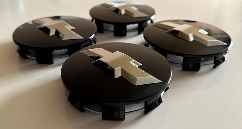 SET OF 4 Chevrolet Black ALLOY WHEEL CENTRE CAPS 83MM