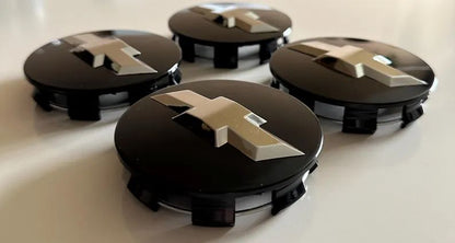 SET OF 4 Chevrolet Black ALLOY WHEEL CENTRE CAPS 83MM