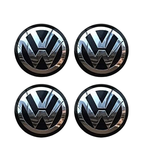 SET OF 4 Volkswagen VW BLACK ALLOY WHEEL CENTRE CAPS Emblem Stickers 56mm