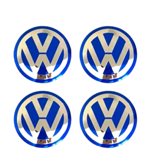 SET OF 4 Volkswagen VW BLUE ALLOY WHEEL CENTRE CAPS Emblem Stickers 56mm