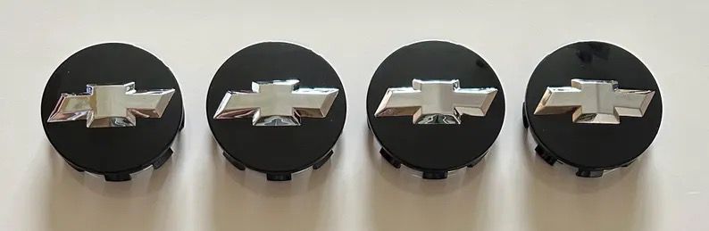 SET OF 4 Chevrolet Black ALLOY WHEEL CENTRE CAPS 83MM