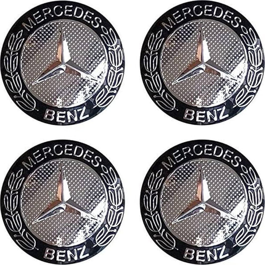 SET OF 4 Mercedes Benz Black OLD design ALLOY WHEEL CENTRE CAPS Emblem Stickers 65mm