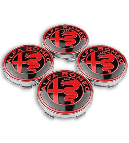 SET OF 4 Alfa Romeo Red ALLOY WHEEL CENTRE CAPS 60MM