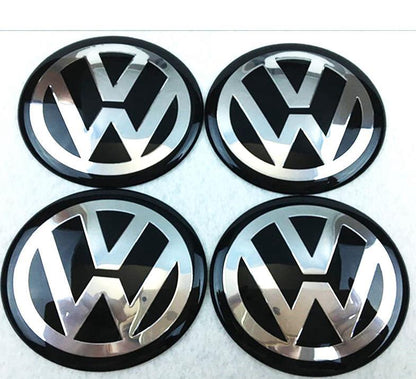 SET OF 4 Volkswagen VW BLACK ALLOY WHEEL CENTRE CAPS Emblem Stickers 56mm
