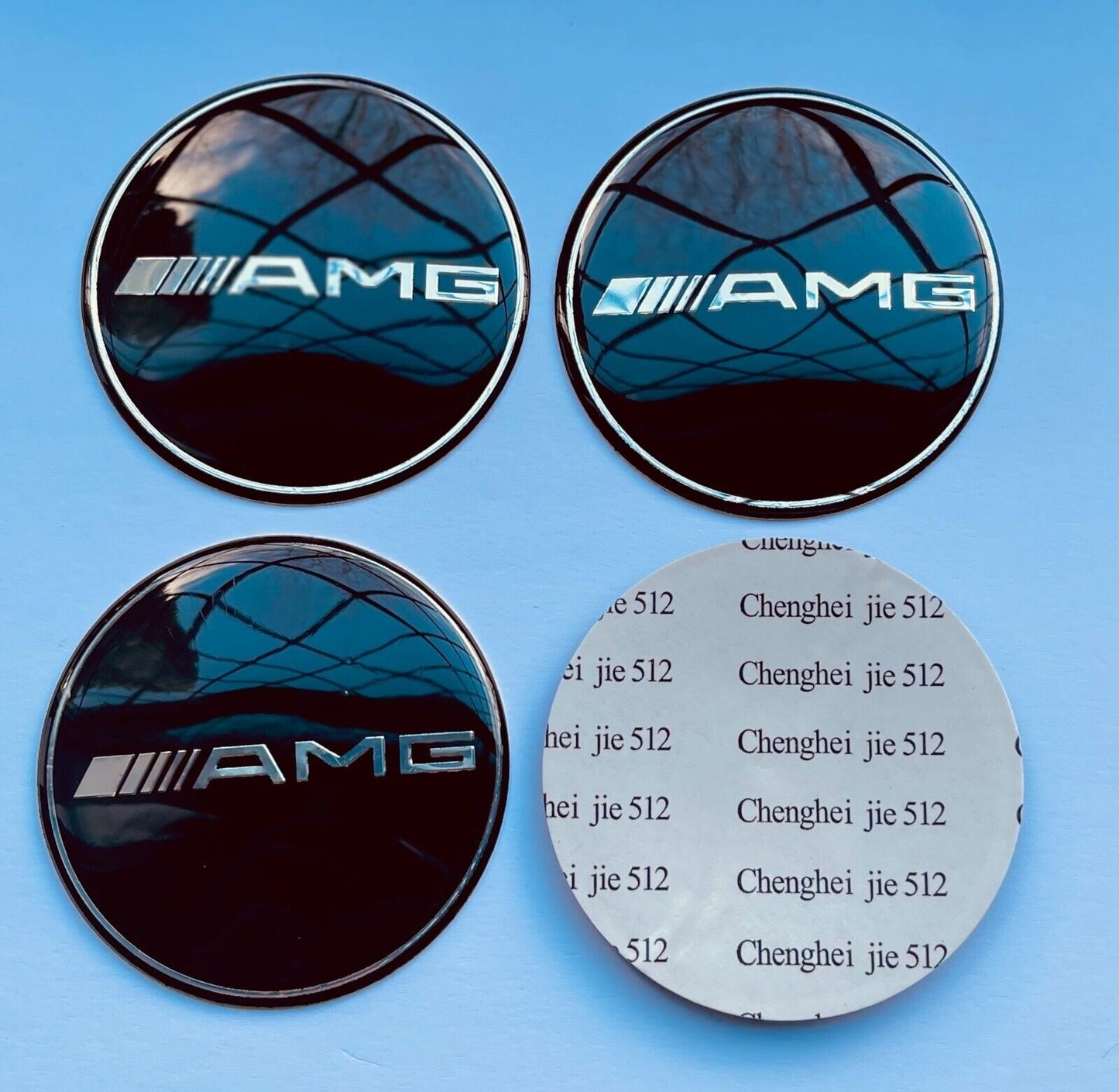 SET OF 4 Mercedes Benz Black AMG ALLOY WHEEL CENTRE CAPS Emblem Stickers 65mm