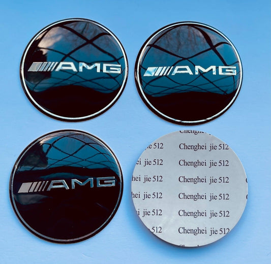 SET OF 4 Mercedes Benz Black AMG ALLOY WHEEL CENTRE CAPS Emblem Stickers 65mm