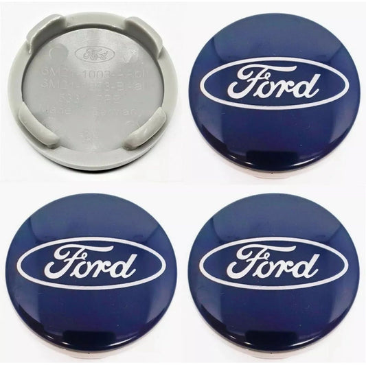 SET OF 4 FORD Blue ALLOY WHEEL CENTRE CAPS 54mm