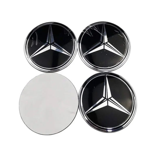 SET OF 4 Mercedes Benz Black NEW ALLOY WHEEL CENTRE CAPS Emblem Stickers 65mm