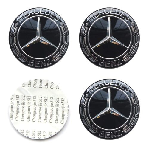 Set Of 4 Mercedes Benz Black Alloy Wheel Center Caps Emblem Stickers 56mm