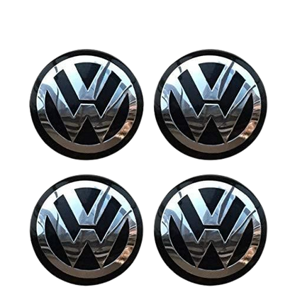 SET OF 4 Volkswagen VW BLACK ALLOY WHEEL CENTRE CAPS Emblem Stickers 60mm
