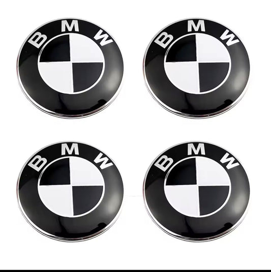 SET OF 4 BMW ALLOY WHEEL CENTRE CAPS Black & White - 68MM or 56MM